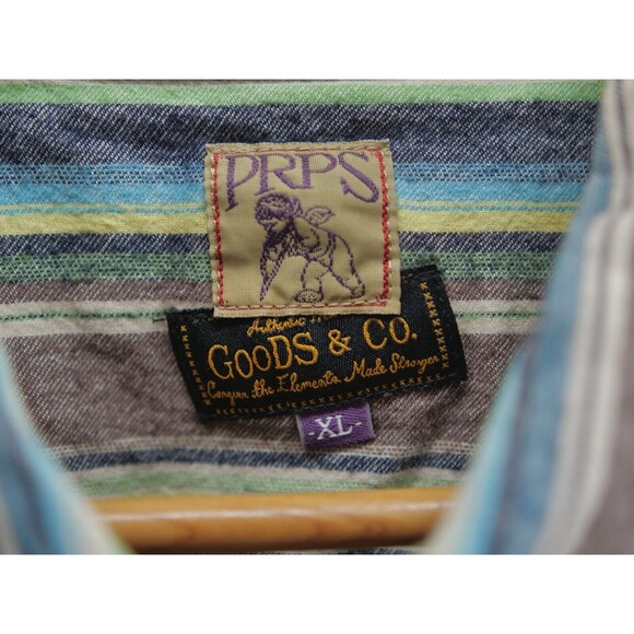 PRPS Goods & Co Striped Multicolor Flannel Button Up Shirt Size XL - Picture 3 of 8